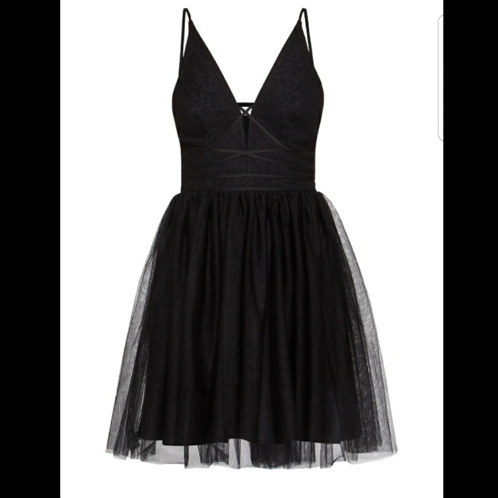 BCBG Plunge Neck Tulle Dress
